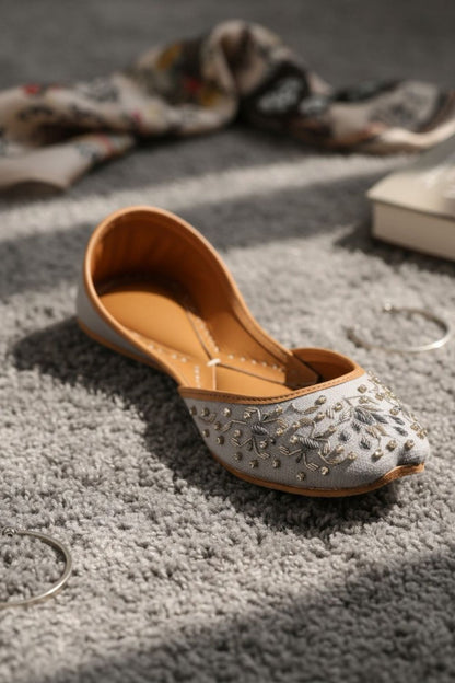 Pastel Grey Leather Khussa for Women Online in Dubai UAE Abudhabi Ajman Sharjah
