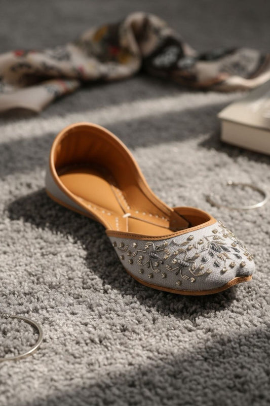 Pastel Grey Leather Khussa for Women Online in Dubai UAE Abudhabi Ajman Sharjah