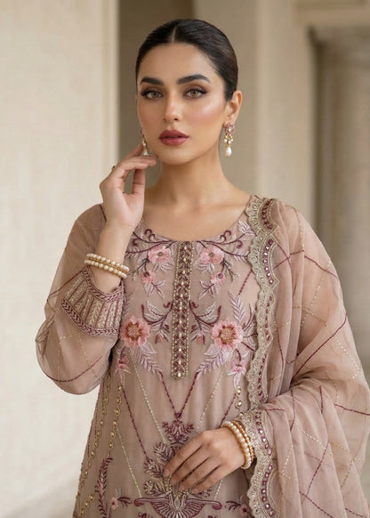 Pastel Pink 3 Piece Embroidered Suit Online in Dubai UAE Abudhabi Ajman Sharjah