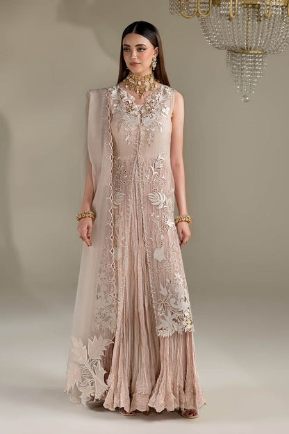 Pastel Pink Crushed Viscose Maxi with Organza Shirt Online in Dubai UAE Abudhabi Ajman Sharjah