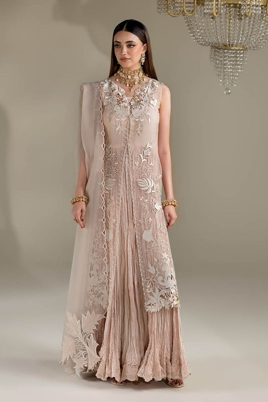 Pastel Pink Crushed Viscose Maxi with Organza Shirt Online in Dubai UAE Abudhabi Ajman Sharjah