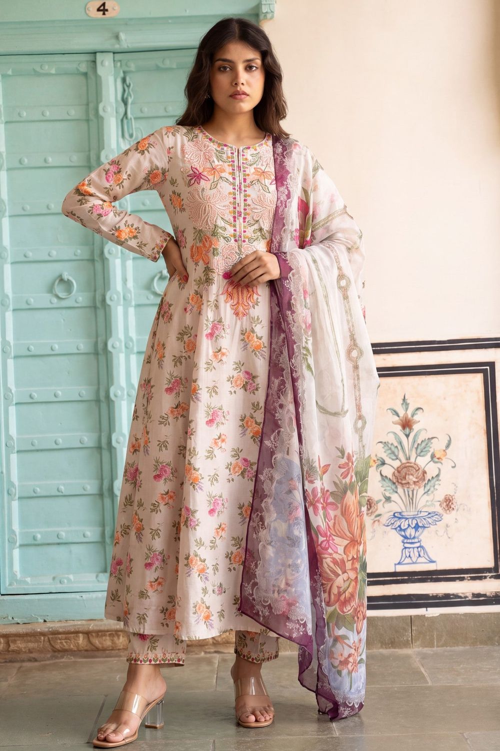 Pastel Pink Embroidered Lawn Pishwas Salwar Suit Online in Dubai UAE Abudhabi Ajman Sharjah
