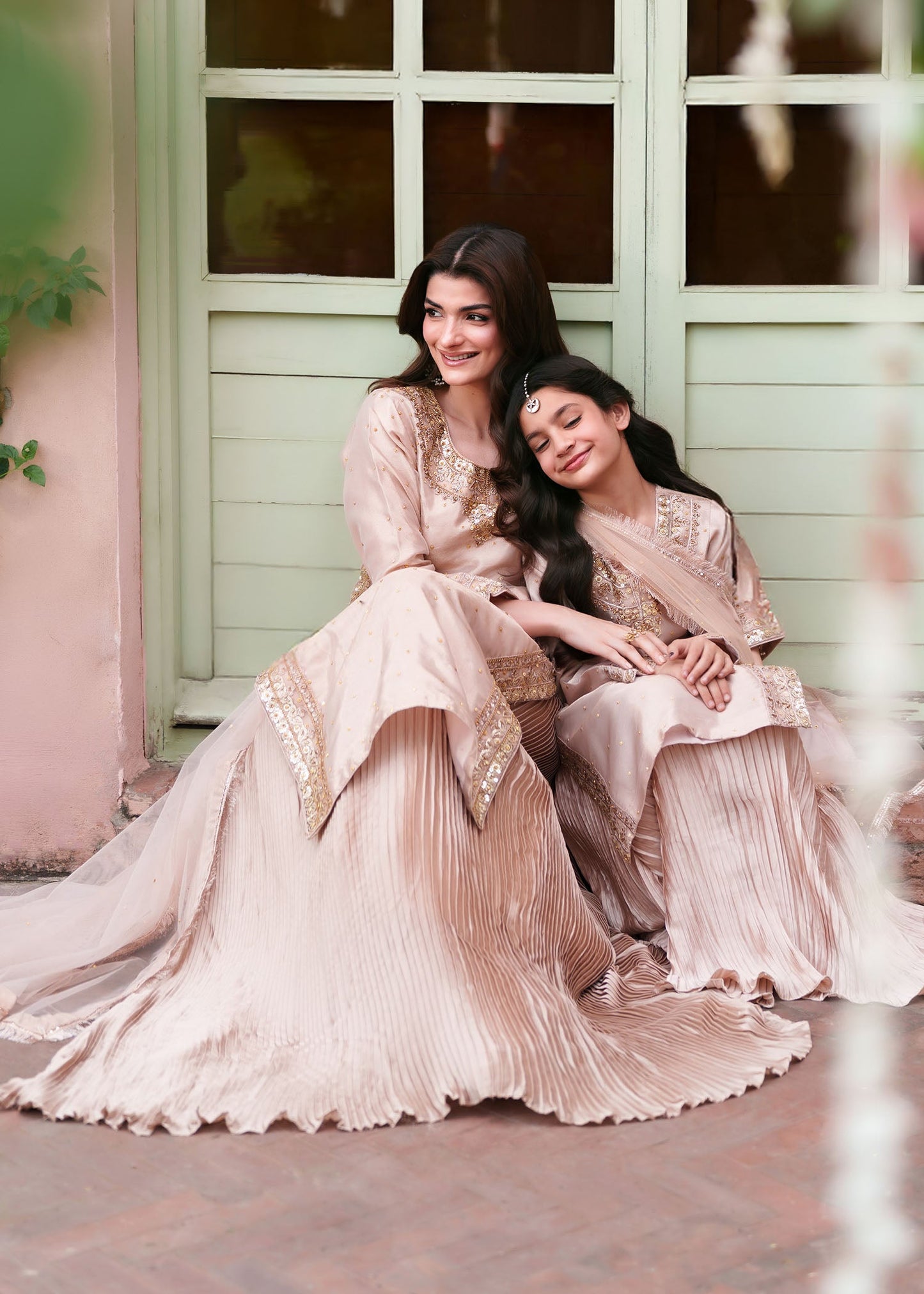 Pastel Pink Gold Motif Silk Lehenga Online in Dubai UAE Abudhabi Ajman Sharjah