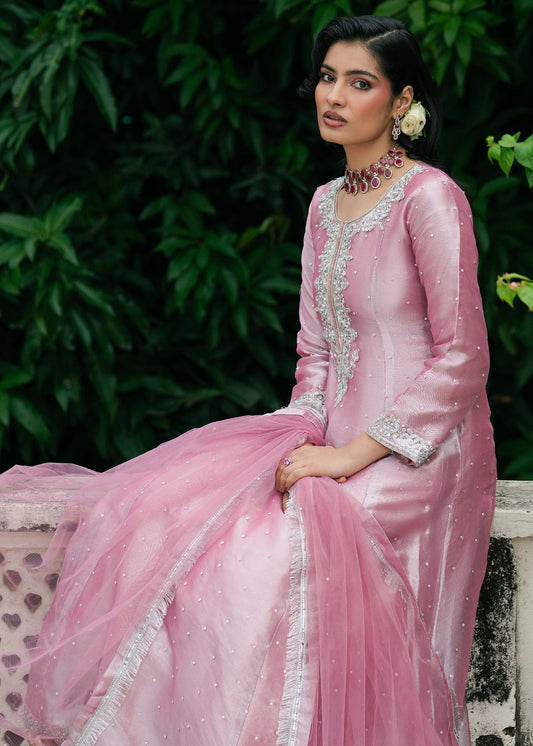 Pastel Pink Net Dupatta Peshwas Suit Online in Dubai DXB UAE Abudhabi Meena Bazaar