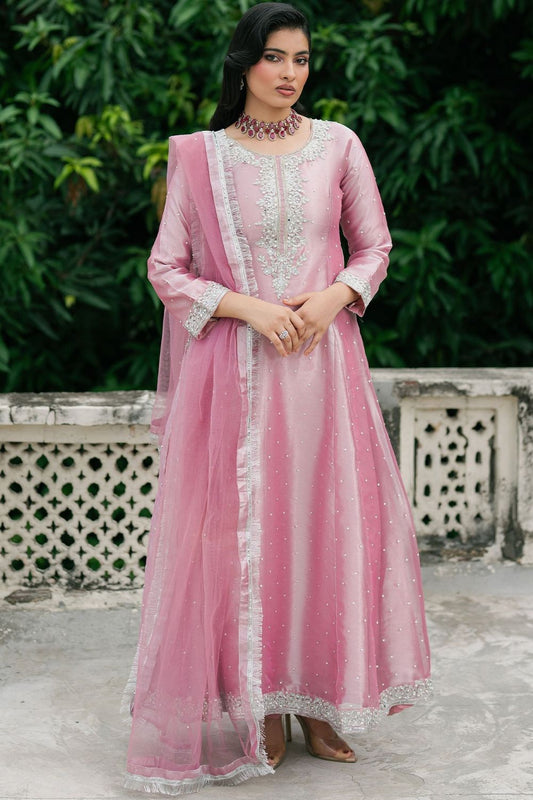 Pastel Pink Pearl Embellished Organza Wedding Suit Online in Dubai UAE Abudhabi Ajman Sharjah