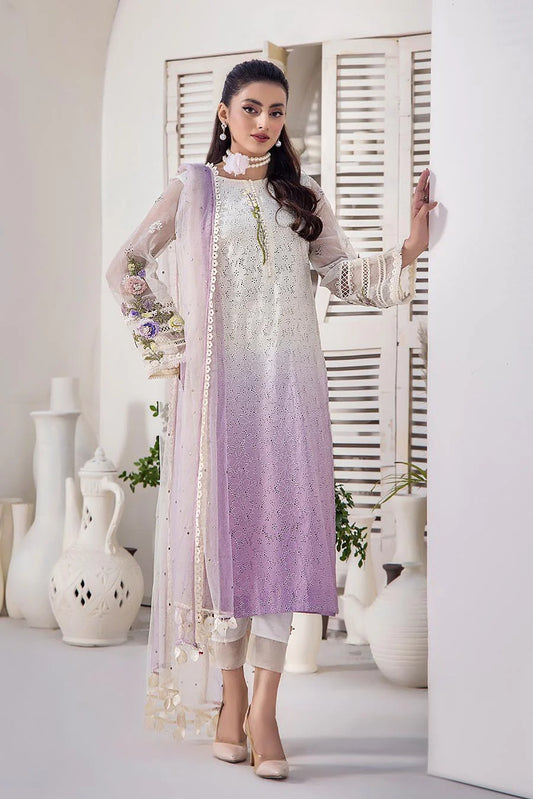 Lavender Hand Embroidered Pure Cotton Chikankari Suit Size Small