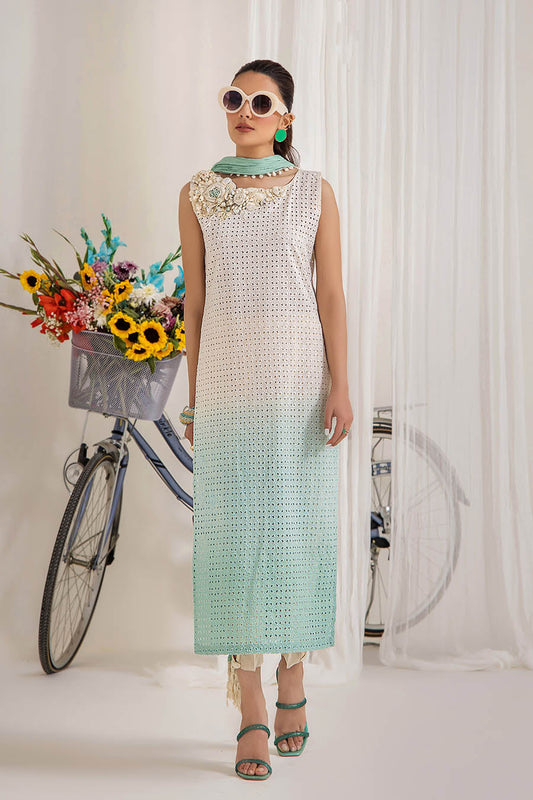 Hand Embroidered Pure Cotton Chikan Suit with 3D Work
