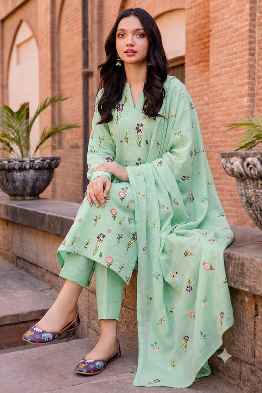 Pistachio Green Embroidered Lawn Suit