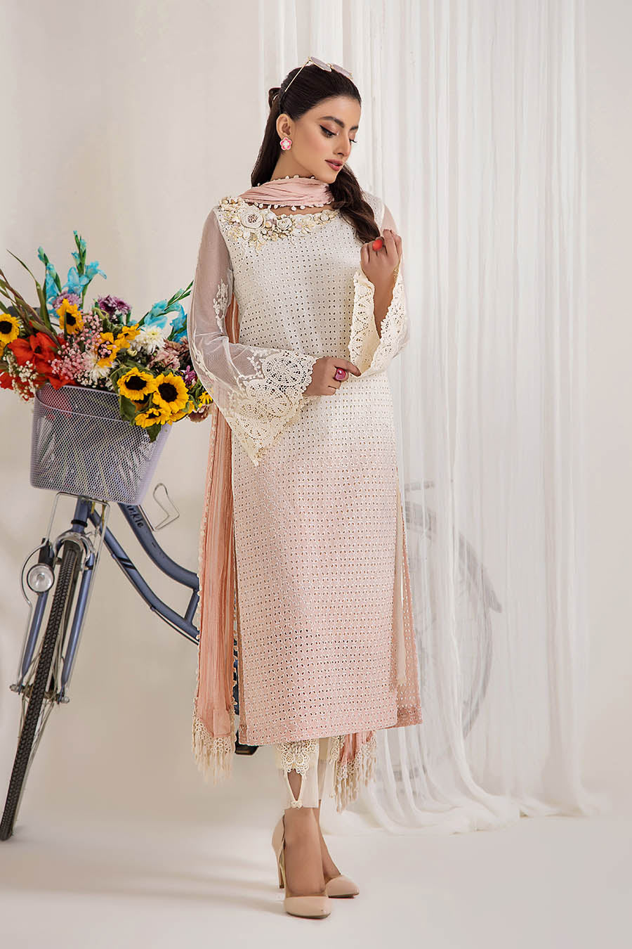 Readymade Pure Cotton Chikan Suit with 3D Work