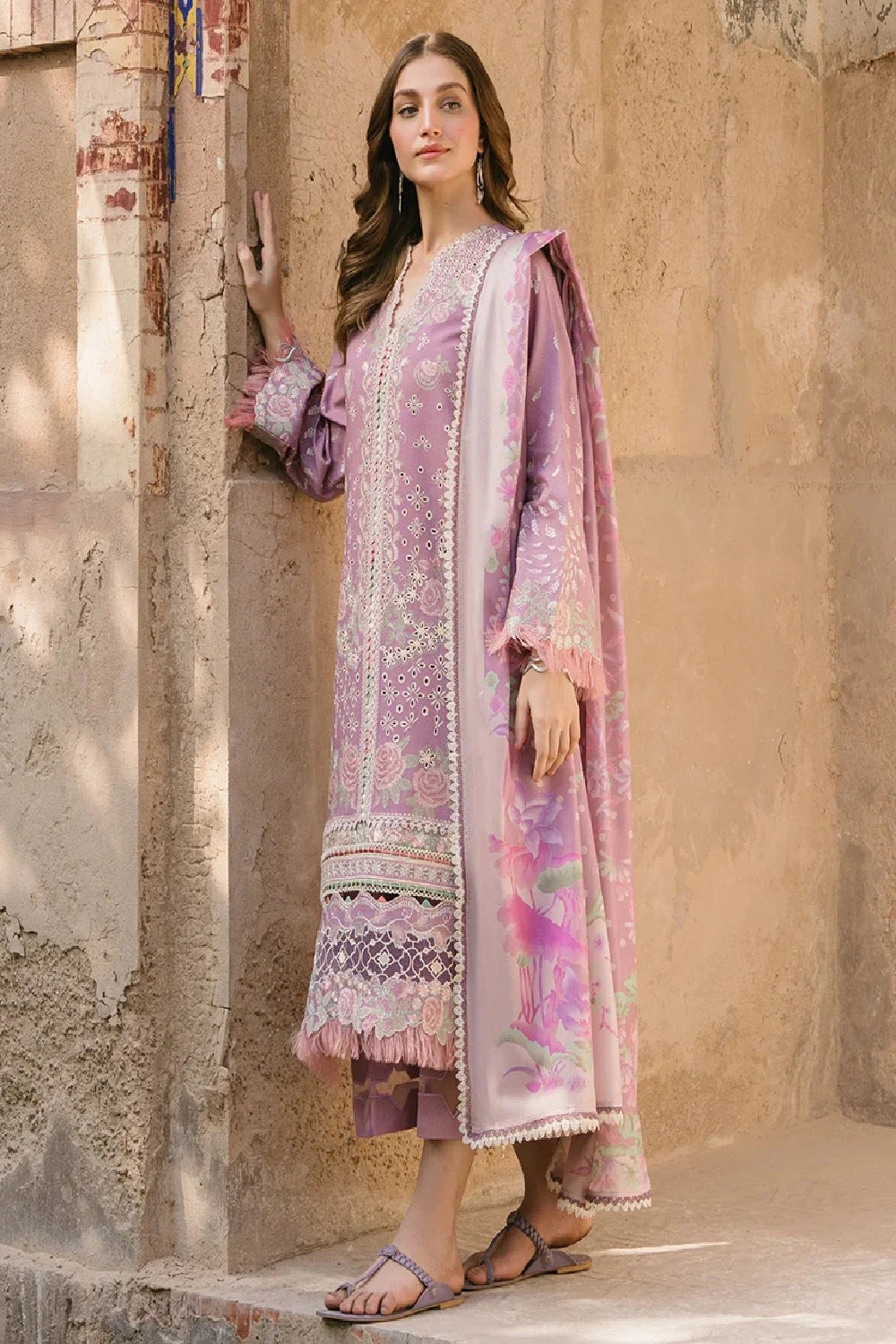 Pastel Pink Heavy Embroidered Chikankari Lawn Suit
