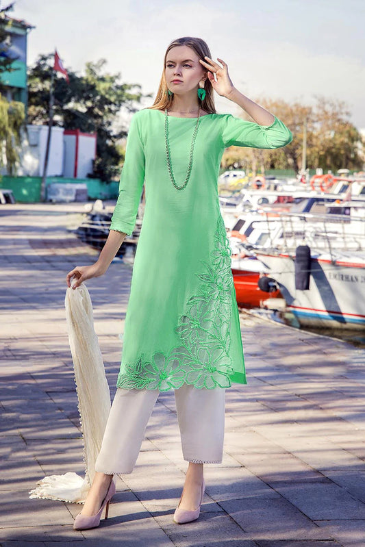 Tealish Green Readymade Pure Cotton Suit