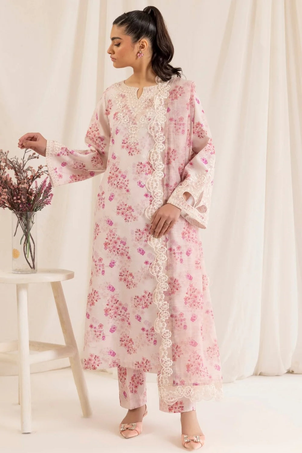 Pink Chikankari Lawn Suit with Chiffon Dupatta