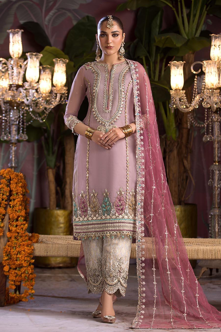 Mauve Hand Embroidered Pure Organza Suit Size 36