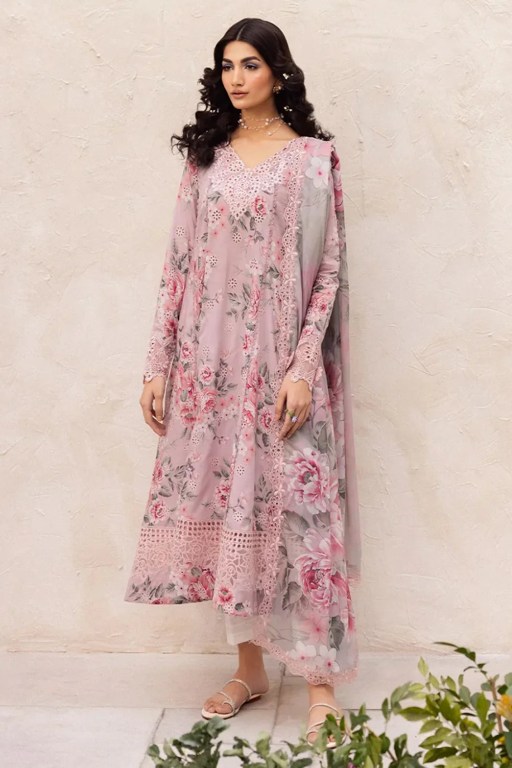 Pink Chikankari Lawn Suit with Chiffon Dupatta