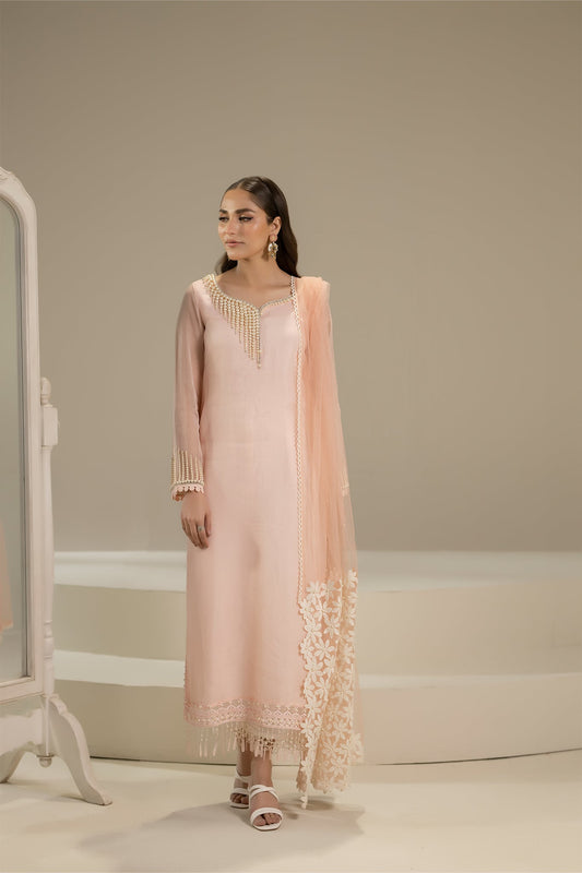 Pink Pure Organza Suit with Pearl Work