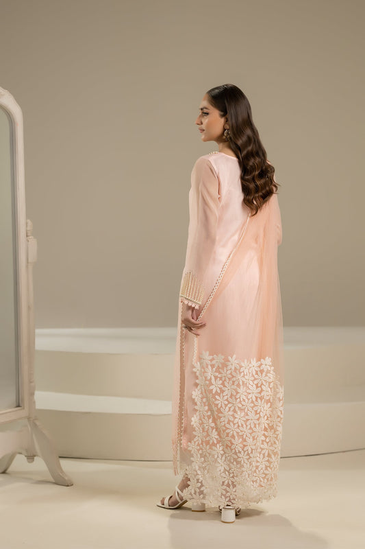 Pink Pure Organza Suit with Pearl Work