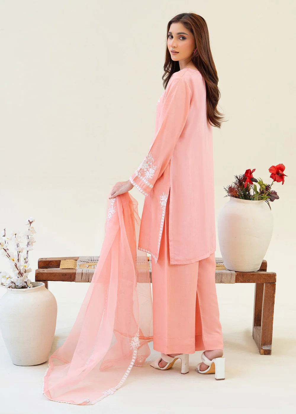 Baby Pink Viscose Raw Silk Embroidered Kurta Set with Dupatta