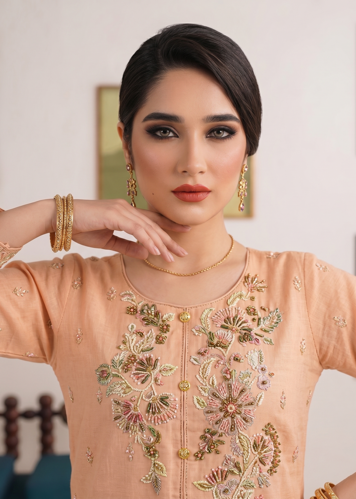 Peach Cotton Festive Suit Online in Sri Lanka India Australia