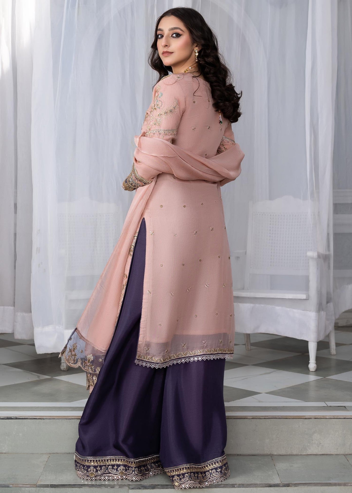 Peach Designer Sharara Gharara Online in UK USA Canada