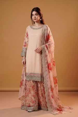 Peach Embellished Chiffon Pakistani Suit Online in Dubai UAE Abudhabi Ajman Sharjah