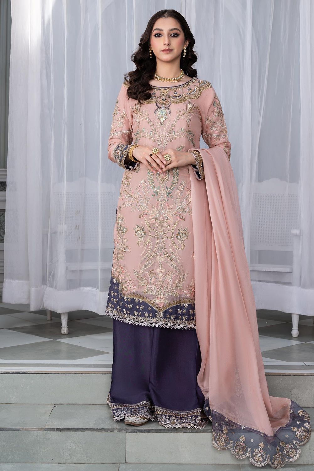 Peach Embellished Georgette Chiffon Sharara Set Online in Dubai UAE Abudhabi Ajman Sharjah