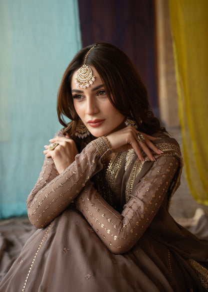 Peach Embroidered Chiffon Party Wear Kurta Set Online in Dubai UAE Abudhabi Ajman Sharjah