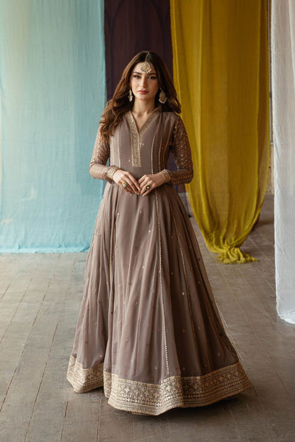 Peach Embroidered Chiffon Partywear Salwar Kameez Online in Dubai UAE Abudhabi Ajman Sharjah