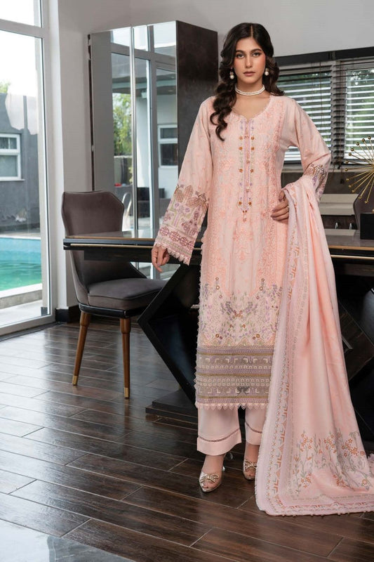 Peach Embroidered Dhanak Salwar Suit Online in Dubai UAE Abudhabi Ajman Sharjah