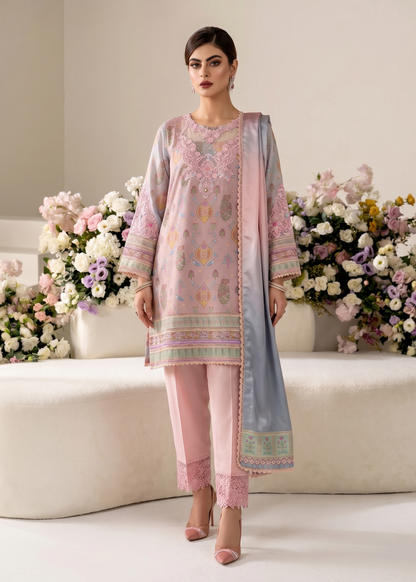 Peach Embroidered Farshi Shalwar Raw Silk Suit Online in UK USA Canada