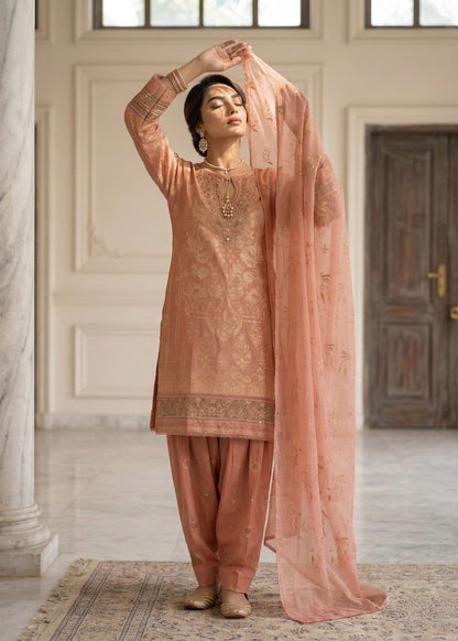 Peach Embroidered Jacquard Straight Kurta Online in Dubai DXB UAE Abudhabi Meena Bazaar