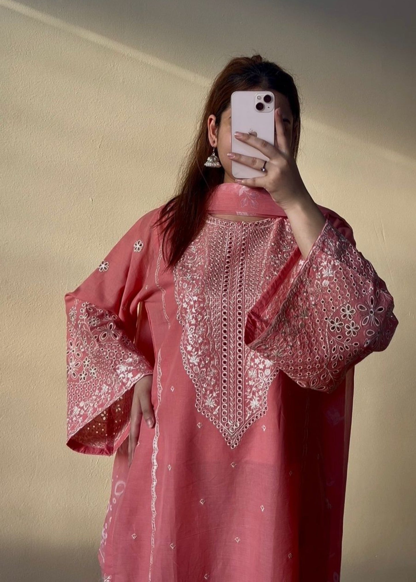 Peach Embroidered Lawn Kurta Pajama Online in Dubai DXB UAE Abudhabi Meena Bazaar