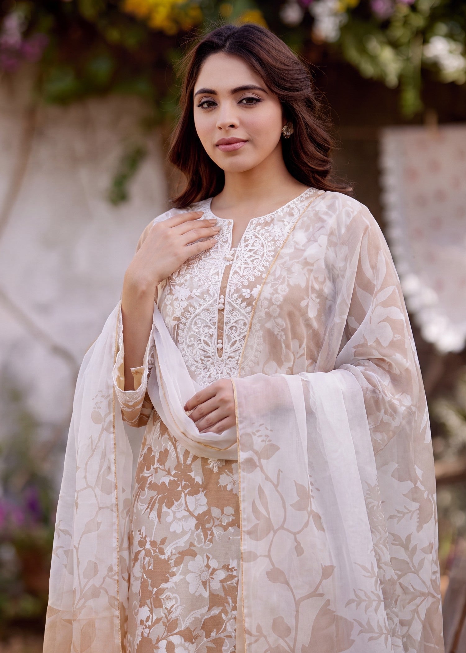 Peach Embroidered Lawn Pakistani Suit Online in Dubai DXB UAE Abudhabi Meena Bazaar