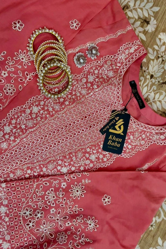 Peach Embroidered Lawn Pakistani Suit Online in Dubai UAE Abudhabi Ajman Sharjah