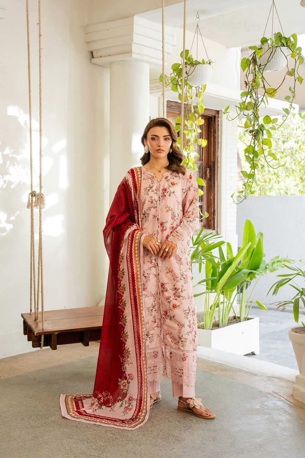 Peach Embroidered Lawn Suit Online in Dubai UAE Abudhabi Ajman Sharjah