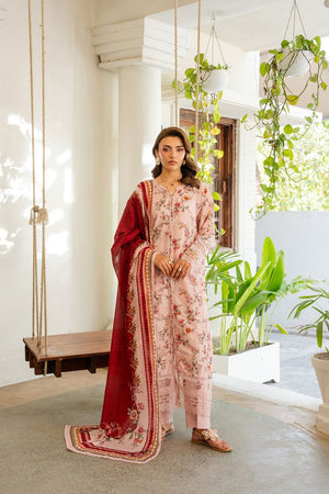 Peach Embroidered Lawn Suit Online in Dubai UAE Abudhabi Ajman Sharjah