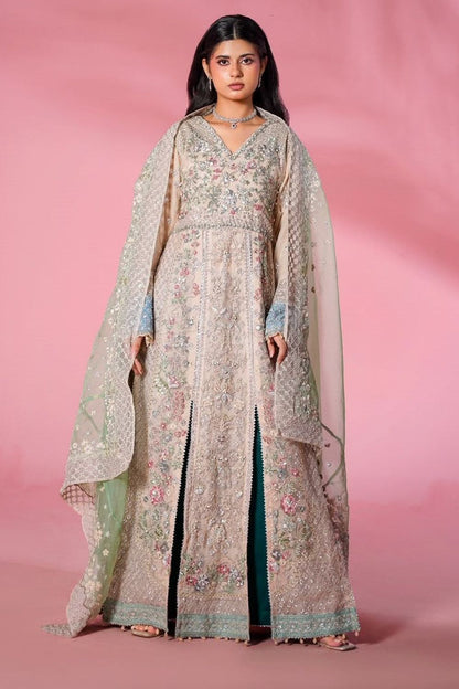 Peach Embroidered Net A-Line Suit Online in Dubai UAE Abudhabi Ajman Sharjah