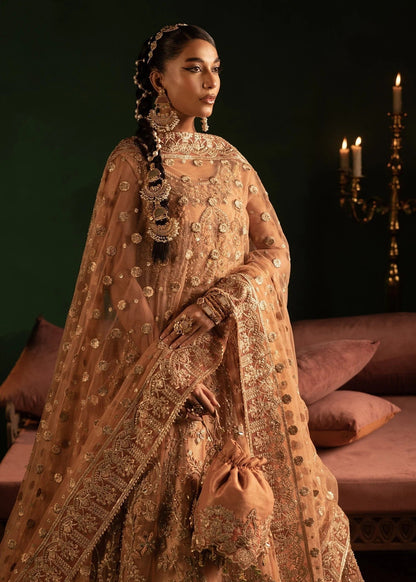 Peach Embroidered Net Pakistani Suit Online in Dubai DXB UAE Abudhabi Meena Bazaar