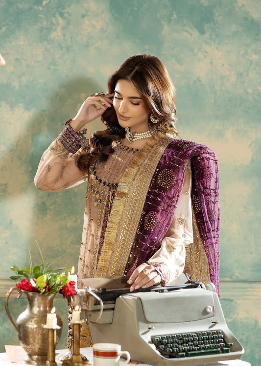 Peach Embroidered Net Suit for Women Online in Dubai DXB UAE Abudhabi Meena Bazaar