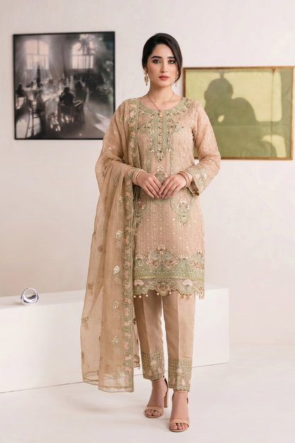 Peach Embroidered Organza Salwar Kameez Online in Dubai UAE Abudhabi Ajman Sharjah