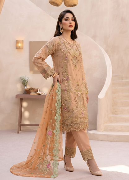 Peach Embroidered Organza Salwar Kameez Online in Dubai UAE Abudhabi Ajman Sharjah