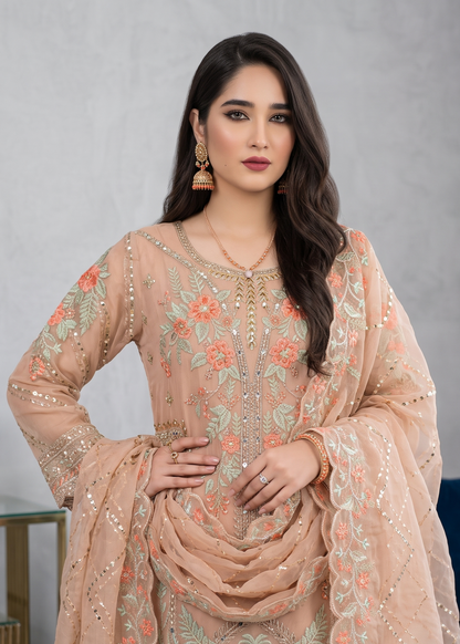 Peach Embroidered Pakistani Suit Online in Dubai DXB UAE Abudhabi Meena Bazaar
