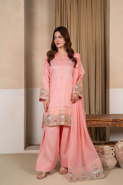 Peach Embroidered Viscose Raw Silk Farshi Shalwar Online in Dubai UAE Abudhabi Ajman Sharjah