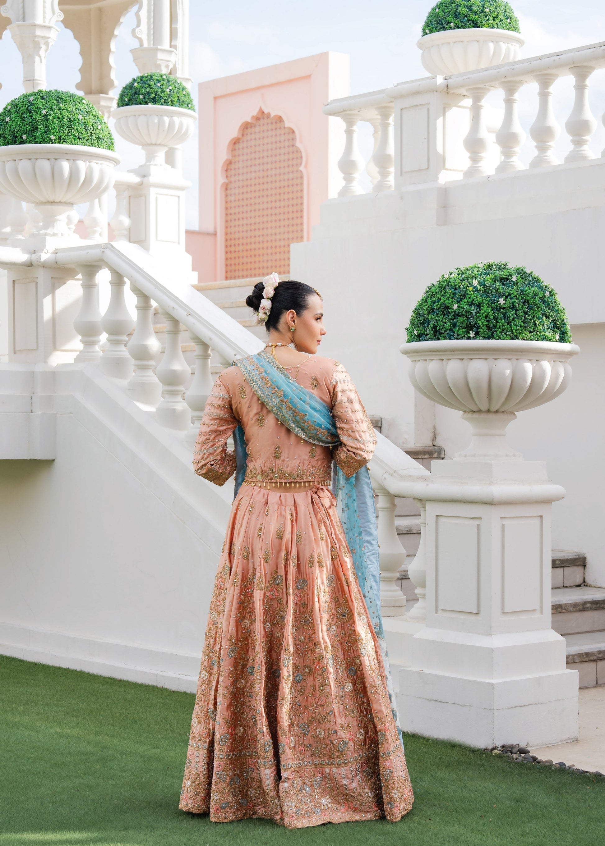 Peach Floral Embroidered Chiffon Suit Online in Sri Lanka India Australia