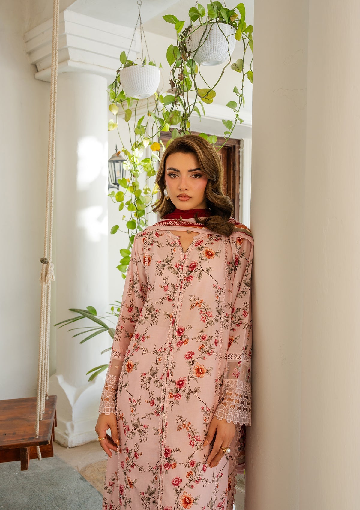 Peach Lawn Embroidered Salwar Kameez Online in UK USA Canada