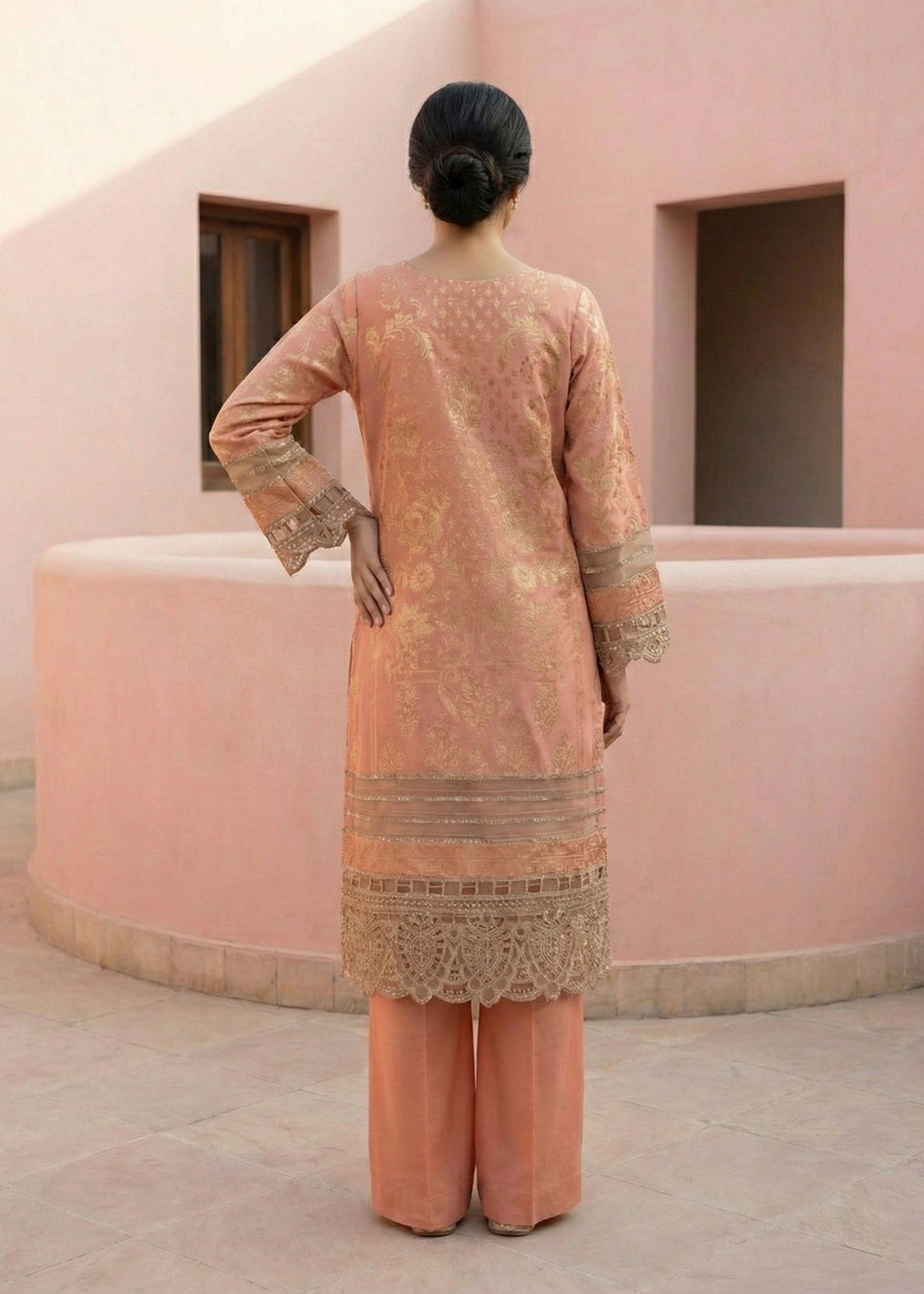 Peach Lawn Embroidered Suit for Women Online in Dubai UAE Abudhabi Ajman Sharjah