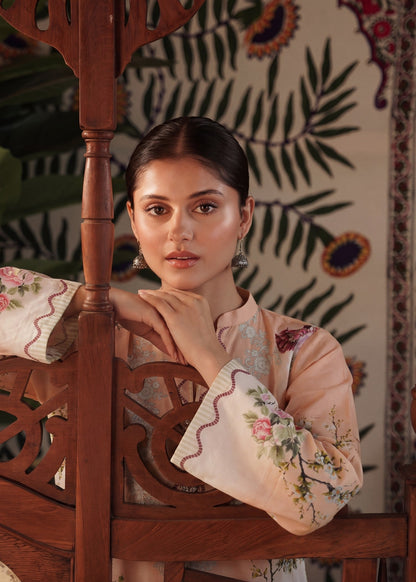 Peach Lawn Printed 2 Piece Suit Online in Dubai UAE Abudhabi Ajman Sharjah