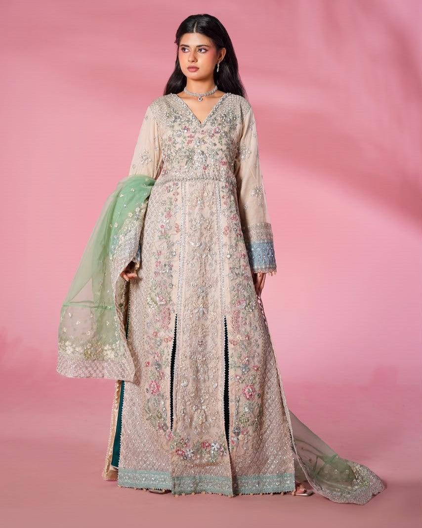 Peach Net Embroidered Festive Wear Suit Online in Dubai DXB UAE Abudhabi Meena Bazaar