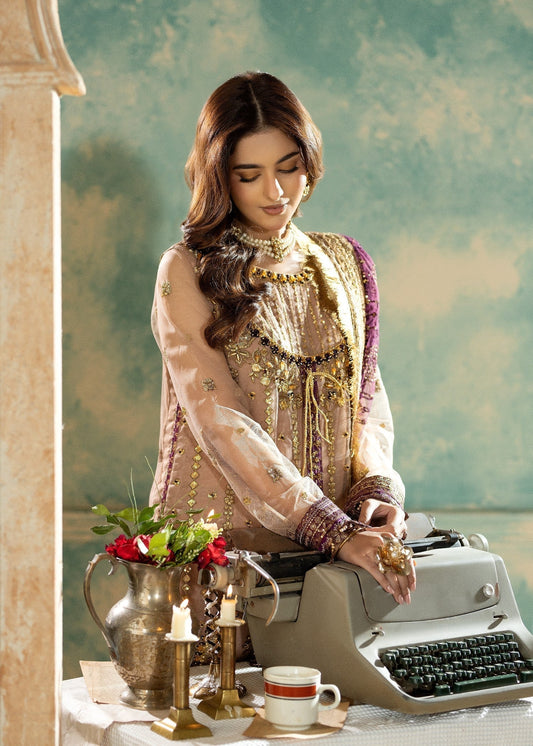Peach Net Embroidered Pakistani Wedding Outfit Online in Sri Lanka India Australia