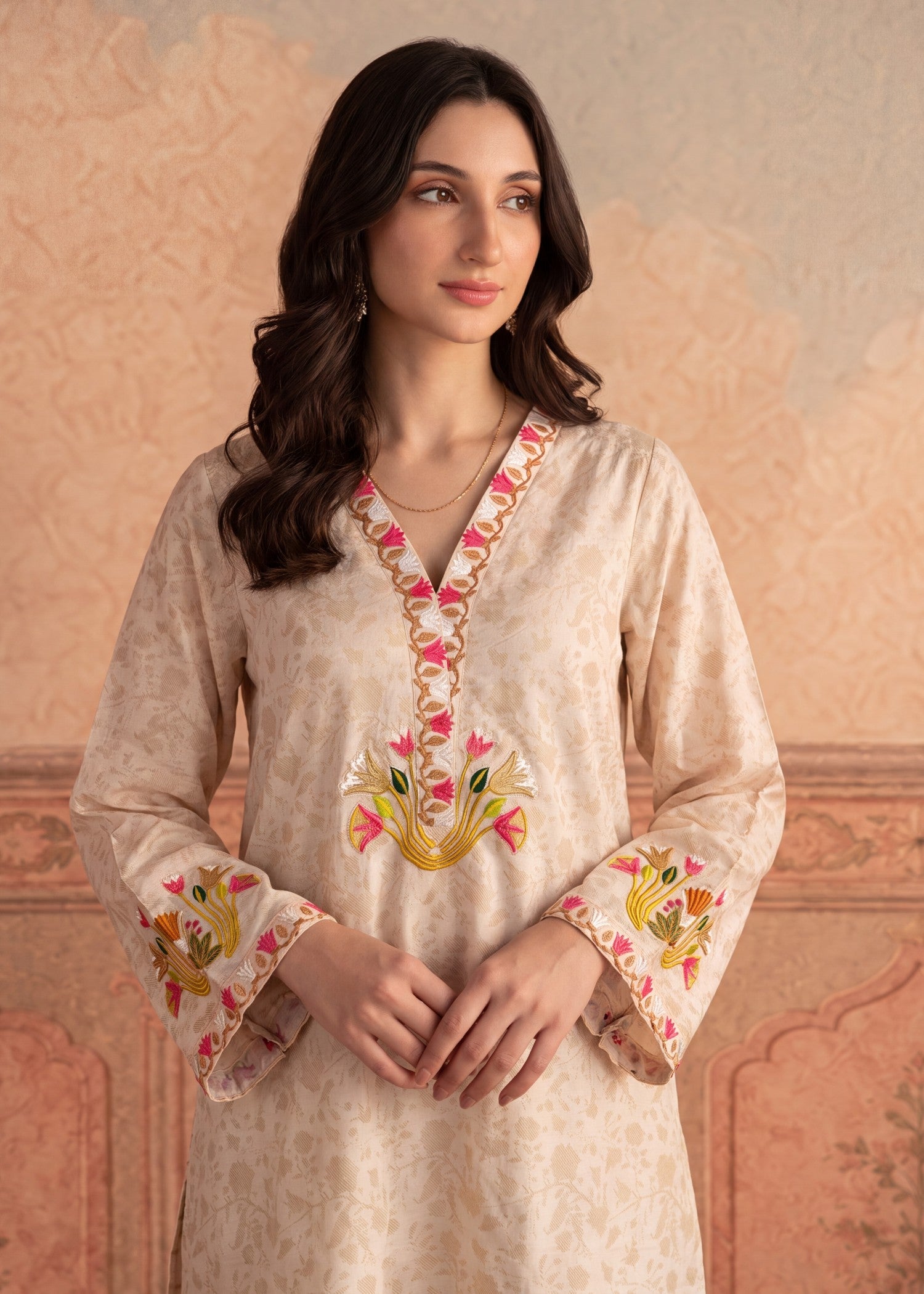 Peach Orange Designer Lawn Kaftan Online in UK USA Canada