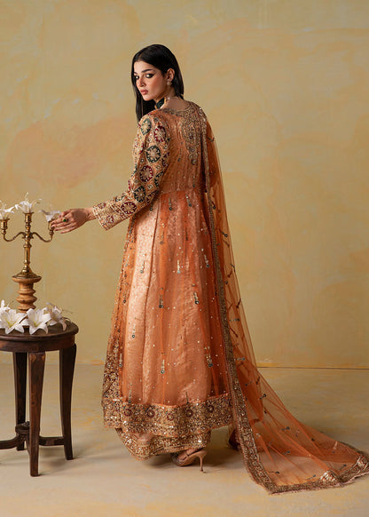 Peach Orange Embellished Net Maxi Gown Online in KSA Riyadh Saudi Arabia Oman Bahrain Qatar